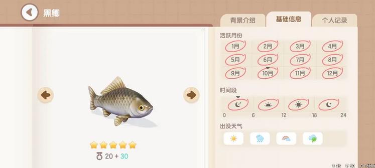 《心动小镇》黑鲫钓鱼时间地点解析